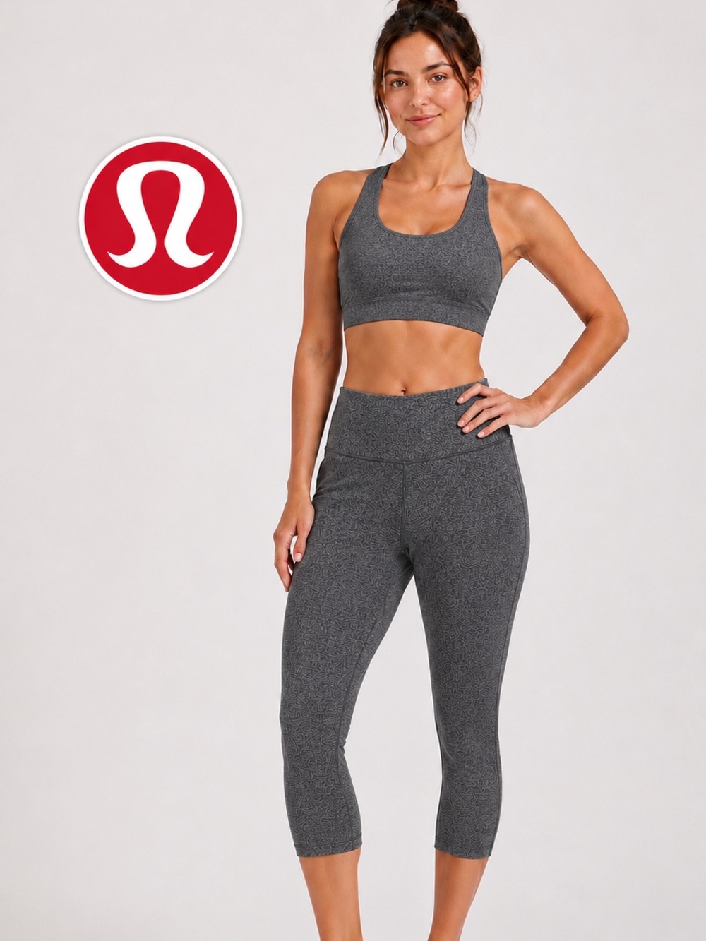 Lululemon Wunder Under Crop (Hi-Rise) 21" in Heathered Black / Black